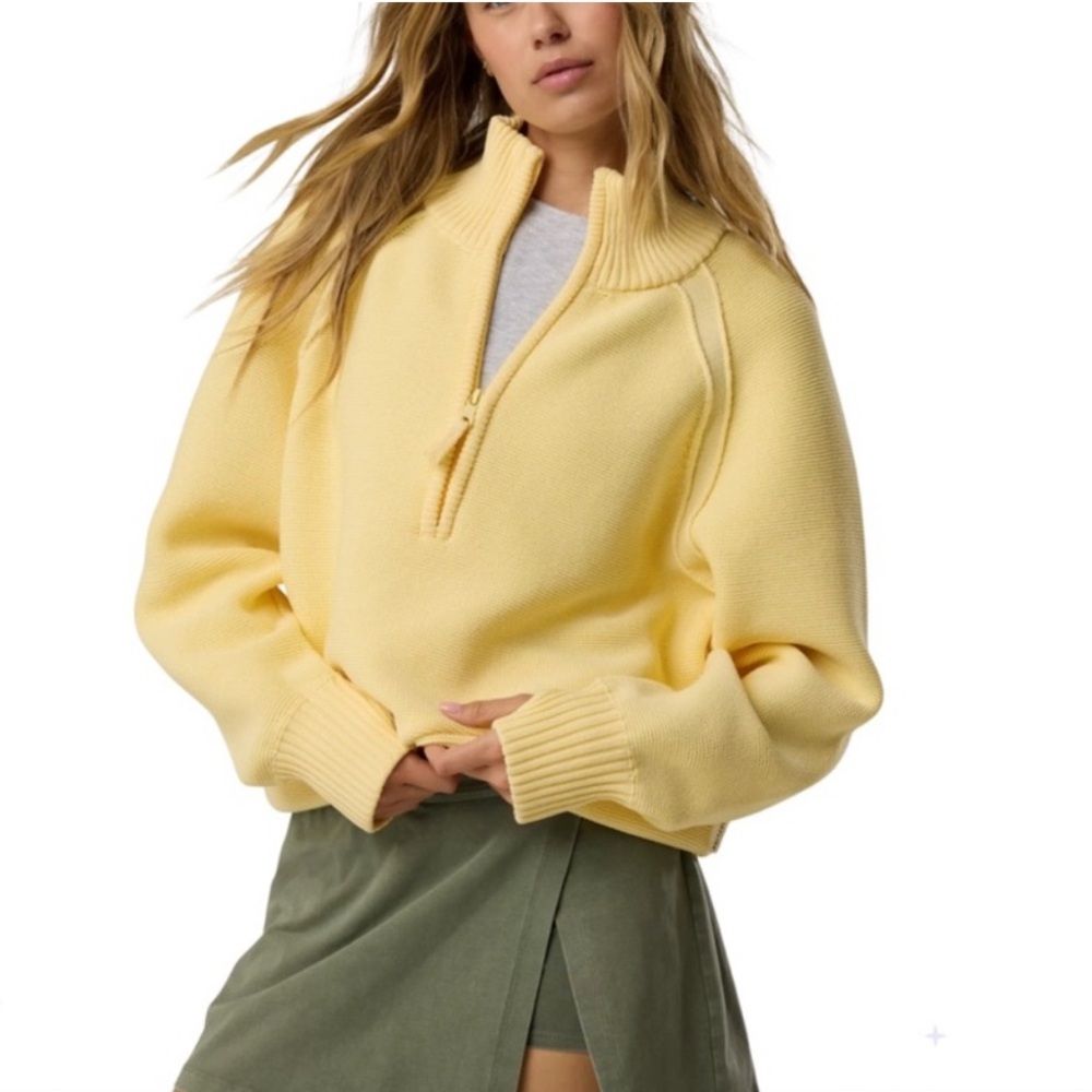 aerie Pale Yellow Half-Zip Pullover Sweatshirt